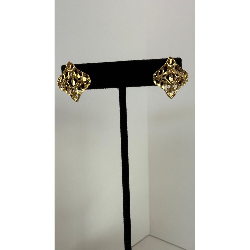 Vintage Gold Tone Openwork Geometric Diamond Stud Earrings